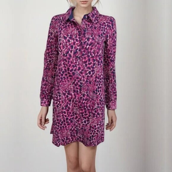 Lilly Pulitzer Davie Hollyhock Gigi Giraffe Shirt Dress 10 Purple #A0428 TRB3 - Picture 1 of 8